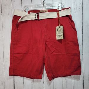 NWT IRON CO Men's Cotton Red Shorts With BELT Size 36 Pockets Inseam 11".